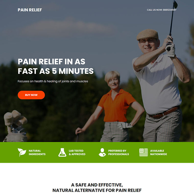 minimal pain relief product selling responsive landing page