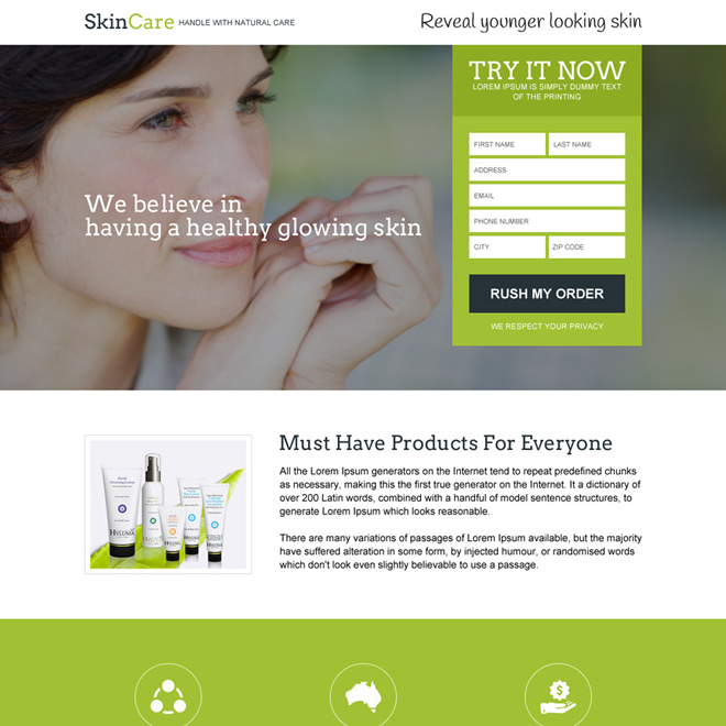 skin care product trial responsive landing page design