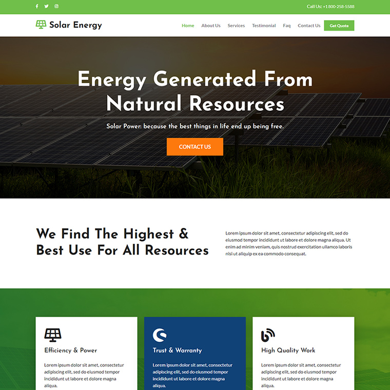 natural solar energy responsive website design
