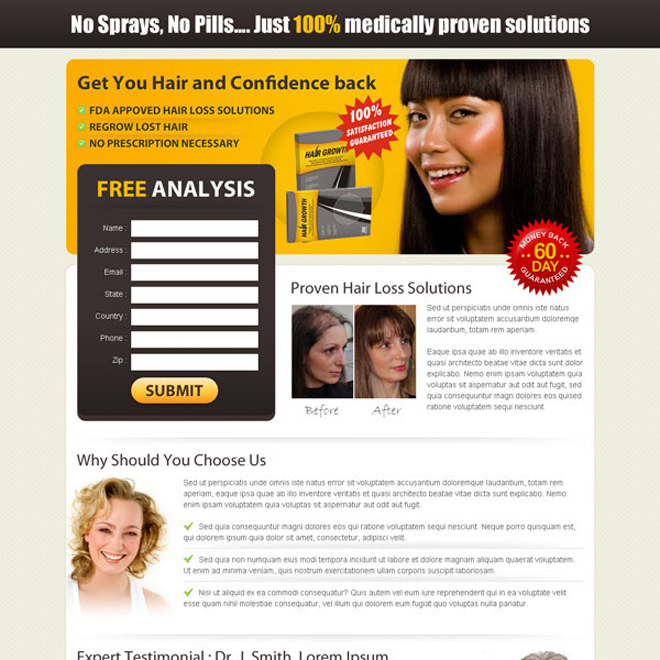 medically proven solutions to get your hair and confidence back lead capture page Hair Loss example