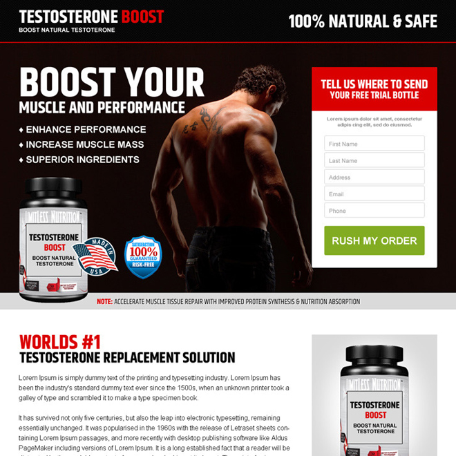 testosterone boosting product responsive landing page design