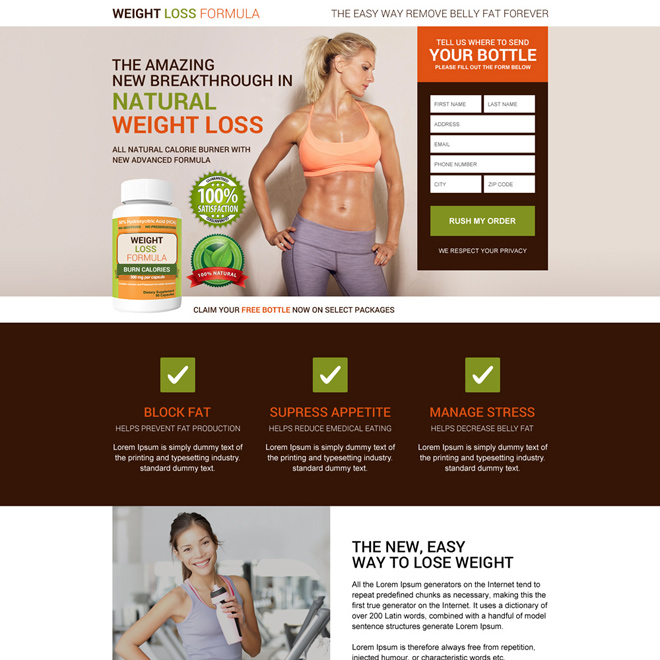 natural weight loss formula selling responsive landing page design Weight Loss example