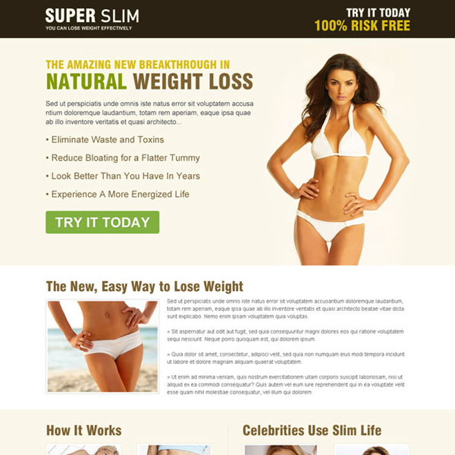 super slim natural weight loss responsive squeeze page design