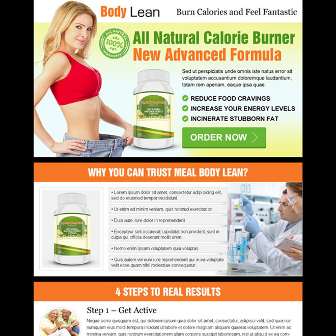 all natural calorie burner new advance formula product selling landing page design