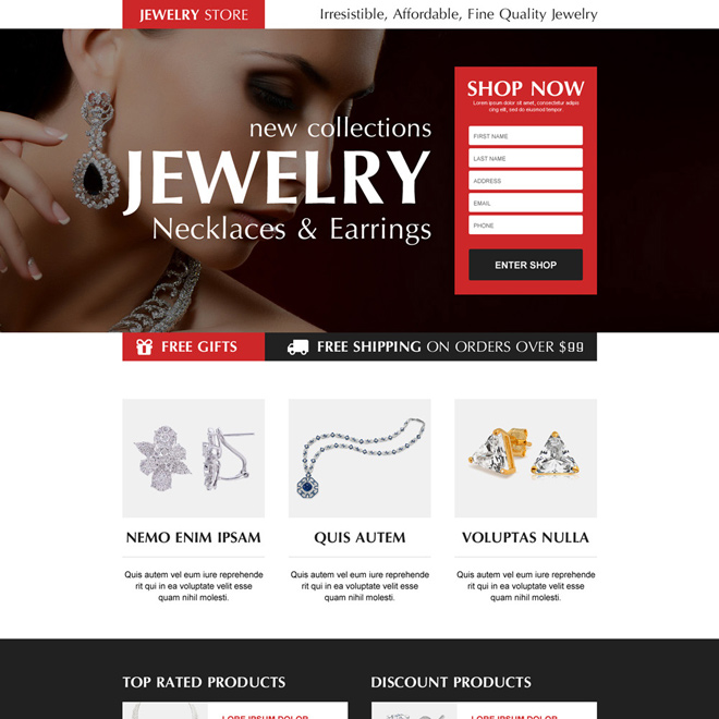 responsive jewelry store landing page design template Jewelry example