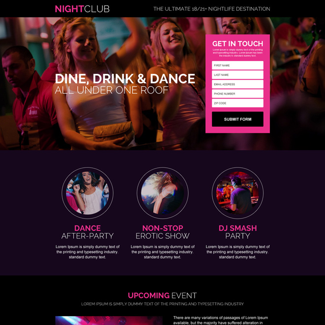 night club service lead capture landing page