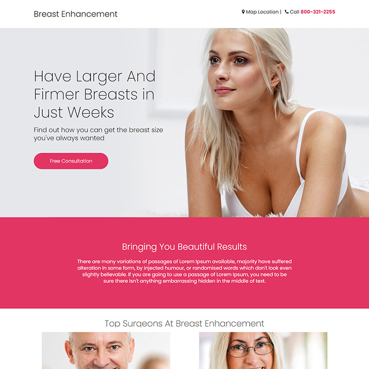 breast enhancement surgery responsive landing page Breast Enhancement example