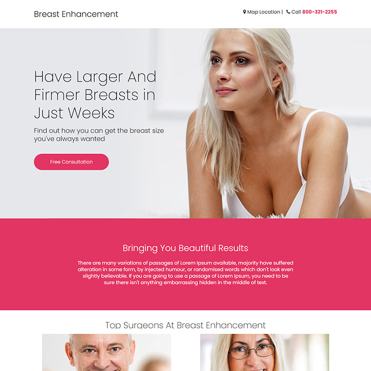 breast enhancement surgery responsive landing page