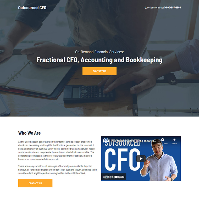 financial services responsive landing page Tax example