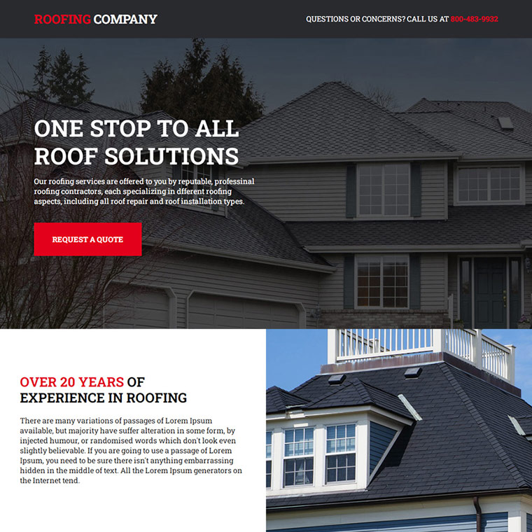 roofing company lead capture responsive landing page Roofing example