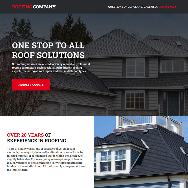 roofing company lead capture responsive landing page