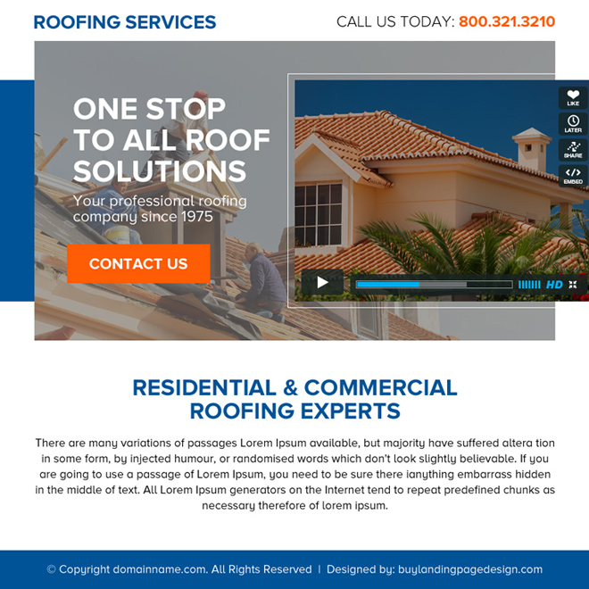 one stop roofing solutions call to action ppv landing page design Roofing example