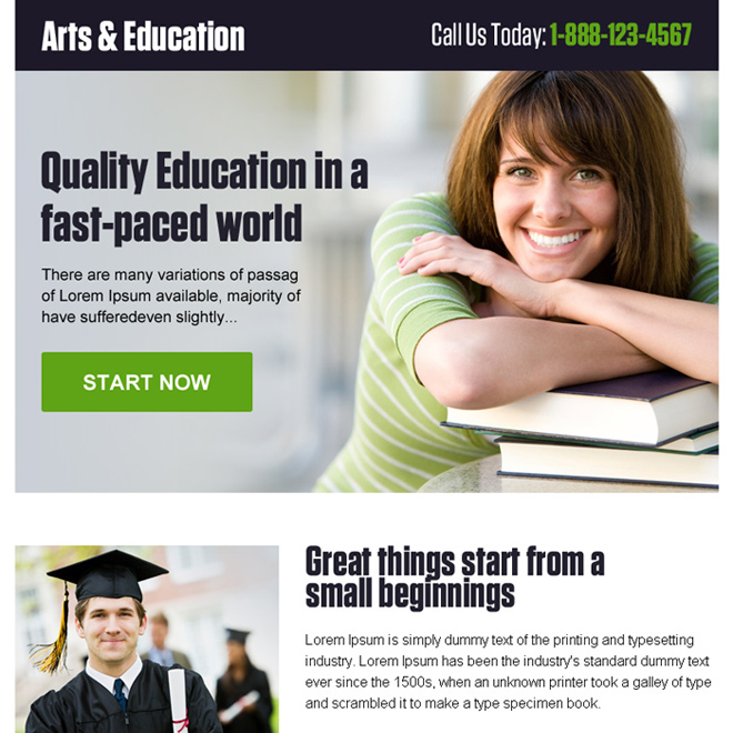 online art and education call to action ppv landing page design Education example