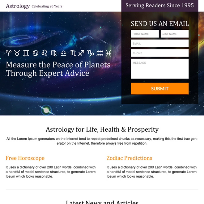 online astrology prediction responsive landing page design