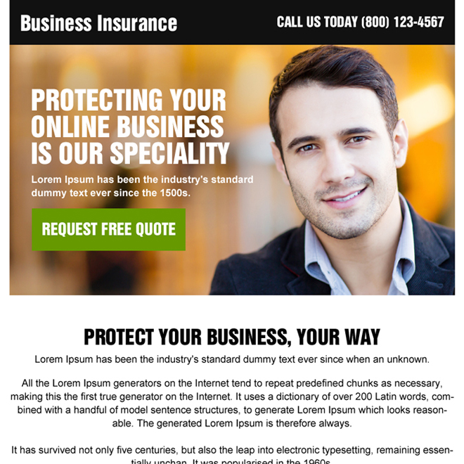 online business insurance ppv landing page design