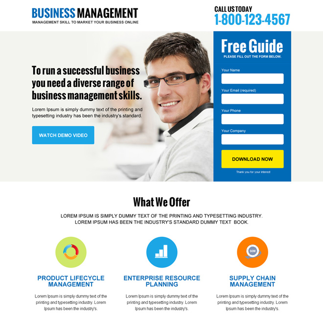 online business management responsive landing page design Business example