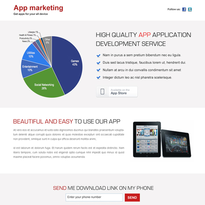 high quality business marketing application development service clean and effective landing page design Web Application example