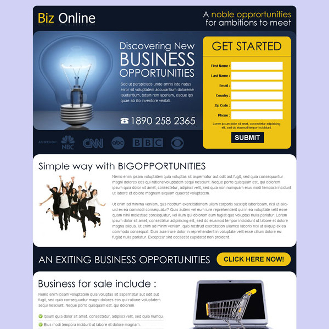 discovering new business opportunities lead gen page design Business example