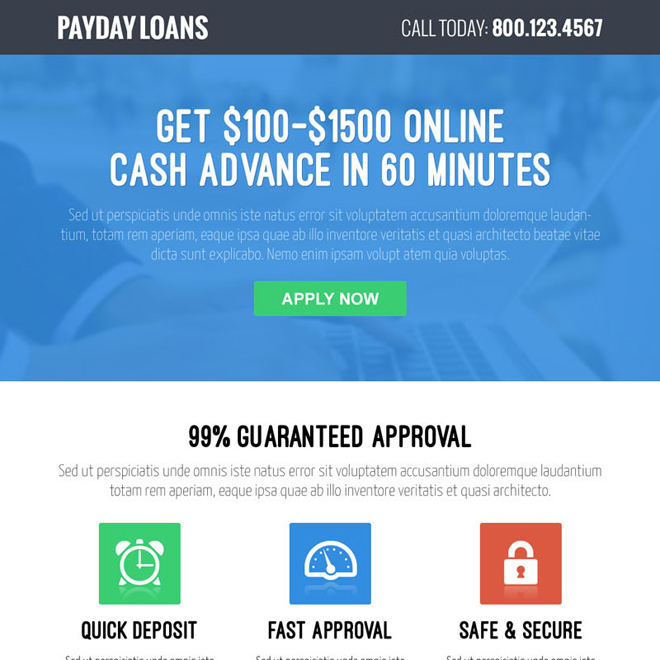 online cash advance call to action converting payday loan responsive landing page design