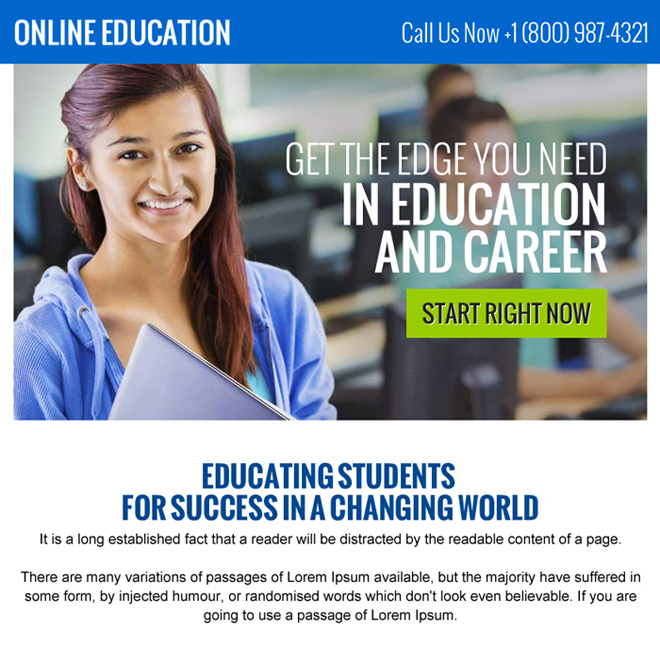 online education call to action ppv landing page design Education example