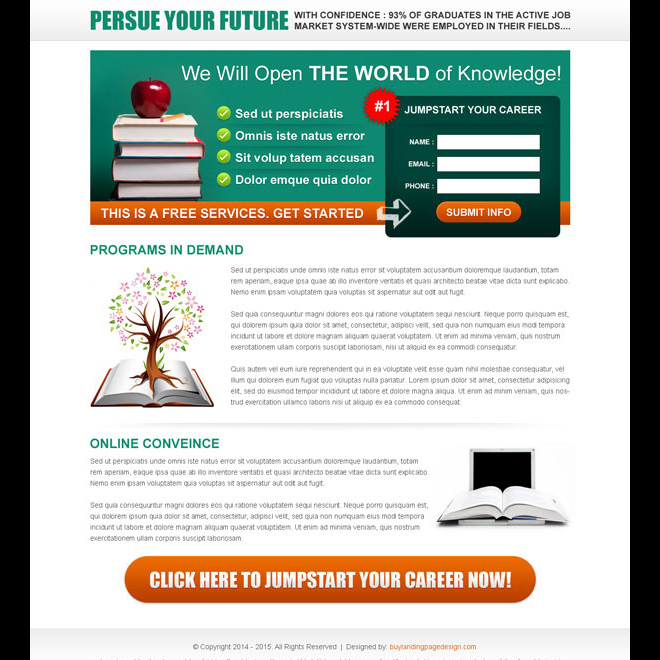 jump start your career very appealing and converting lead capture page design Education example