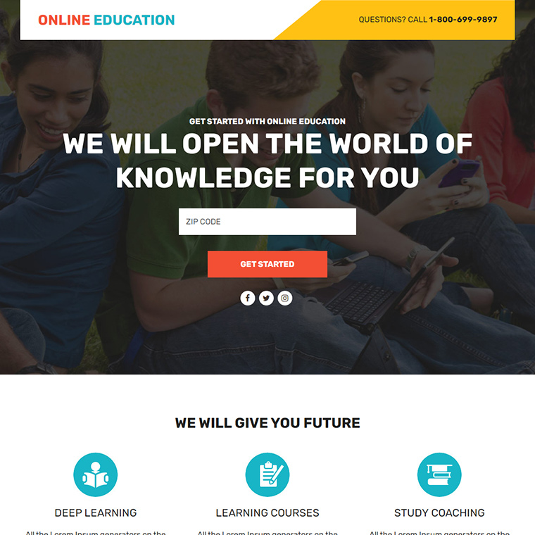 online education lead funnel responsive landing page Education example