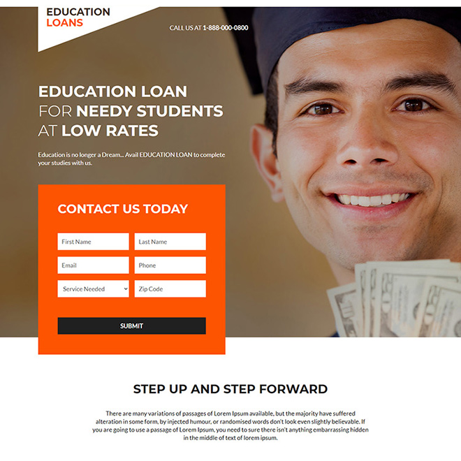 education loan for needy students responsive landing page