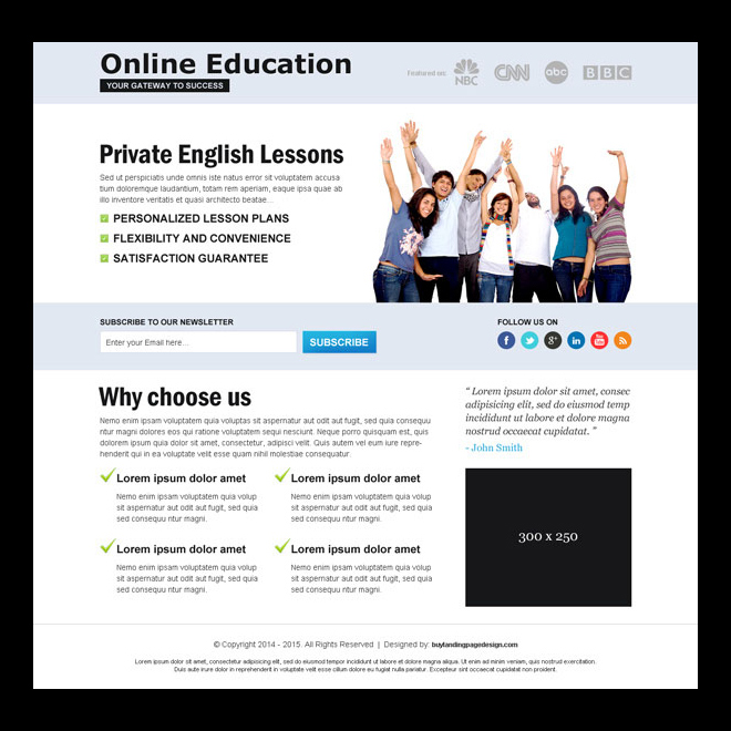 clean online education PPC landing page design Education example