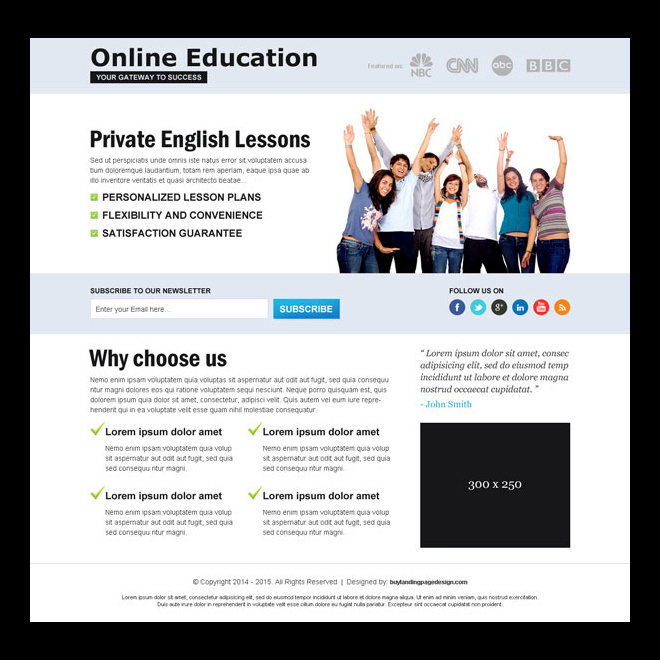 clean online education PPC landing page design