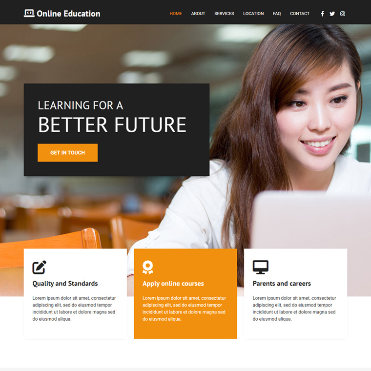 online education service responsive website design Education example