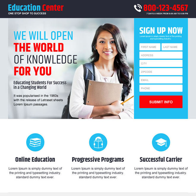 online education service responsive landing page design Education example