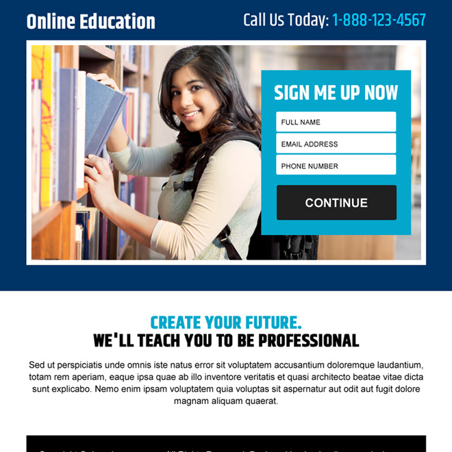 online education sign up lead capturing ppv landing page Education example