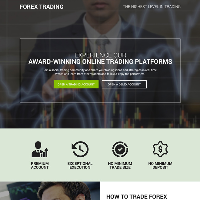 responsive online forex trading account sign up capturing landing page Forex Trading example