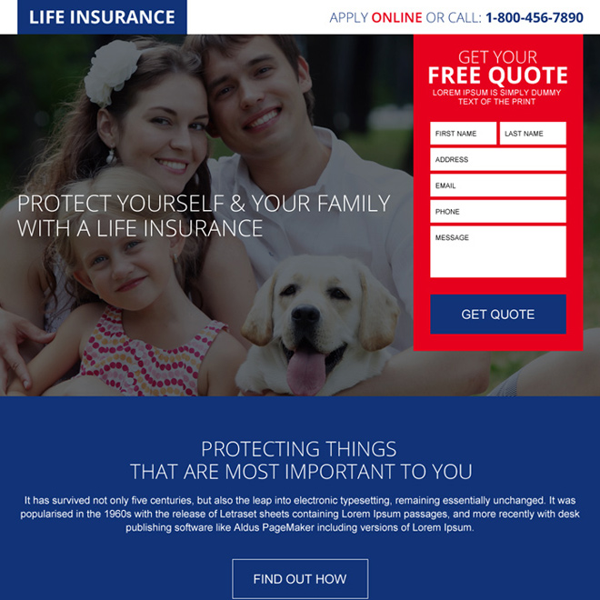 online free life insurance quote responsive landing page design