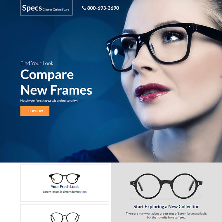 eye glasses online store responsive landing page design Ecommerce example