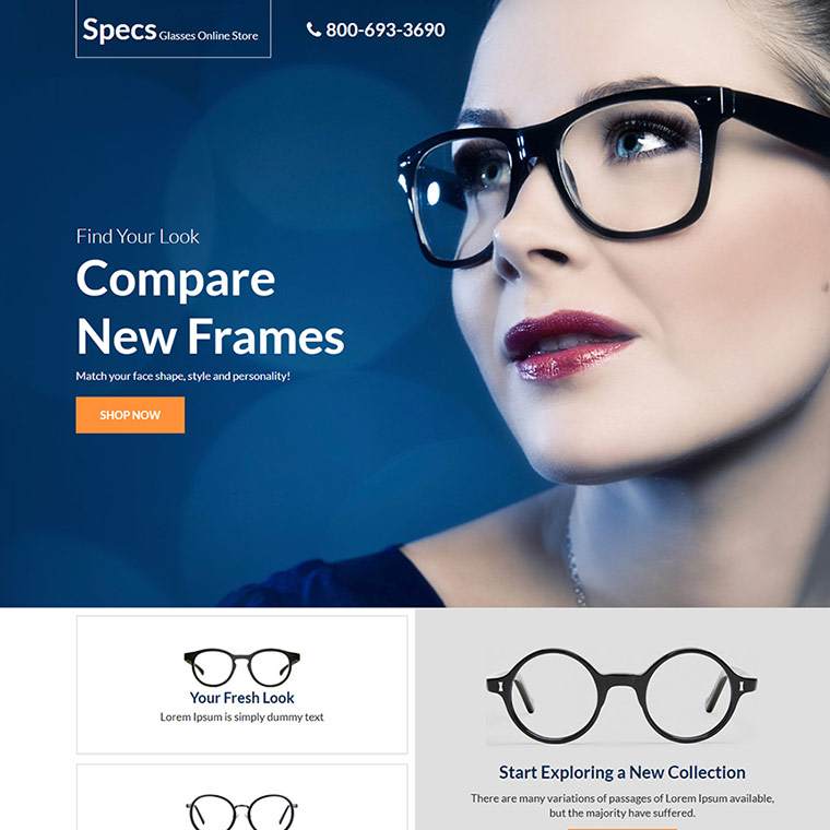 eye glasses online store responsive landing page design Ecommerce example