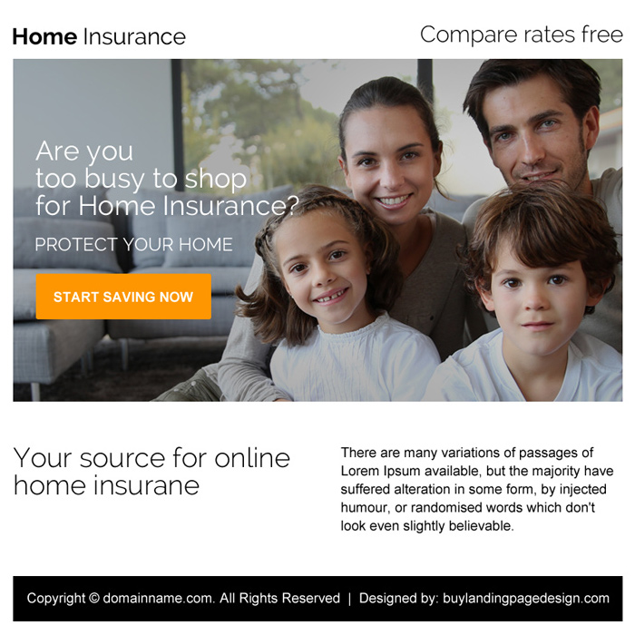 minimal home insurance ppv landing page design