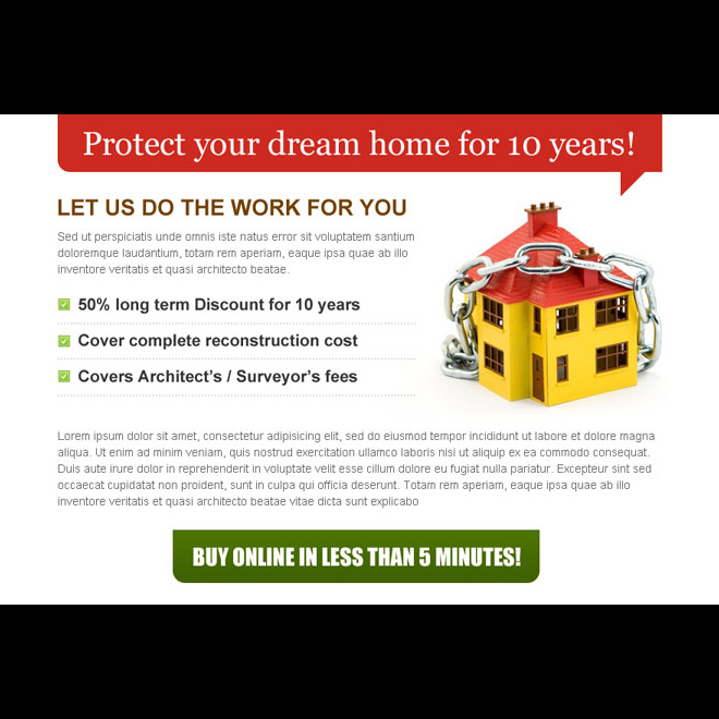 protect your dream home with clean and effective home insurance ppv landing page design Home Insurance example