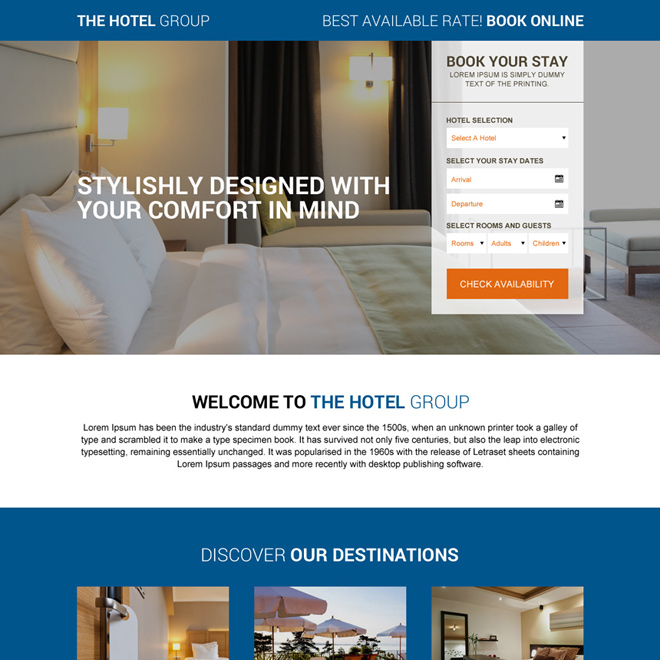 online hotel booking responsive landing page design Hotel And Restaurant example