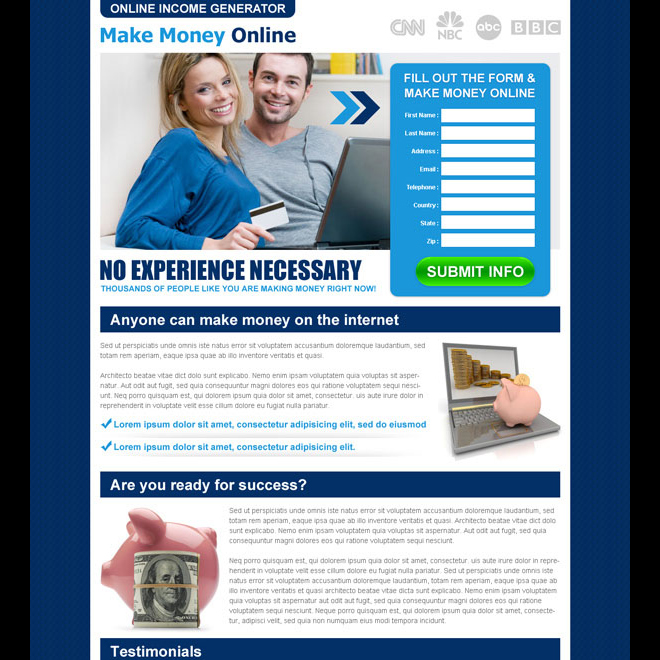 online income generator lead capture landing page template to increase your leads