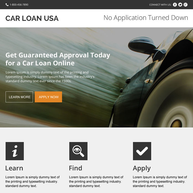 car loan usa modern responsive landing page design Auto Financing example