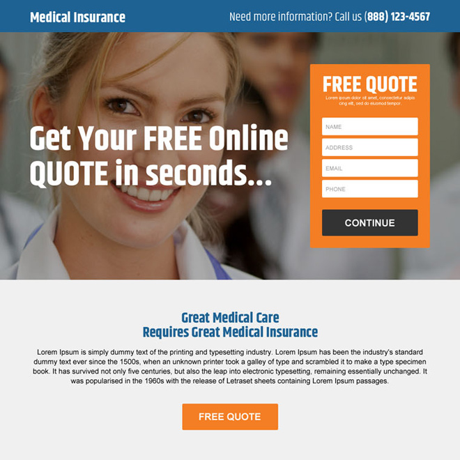 online medical insurance responsive landing page design