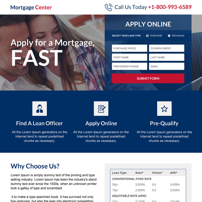 mortgage center responsive landing page design