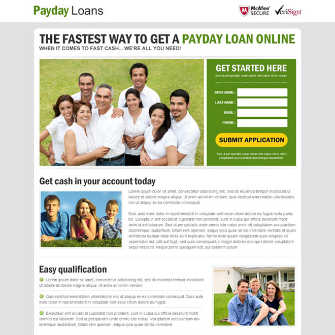 fastest way to get a payday cash loan online responsive landing page design