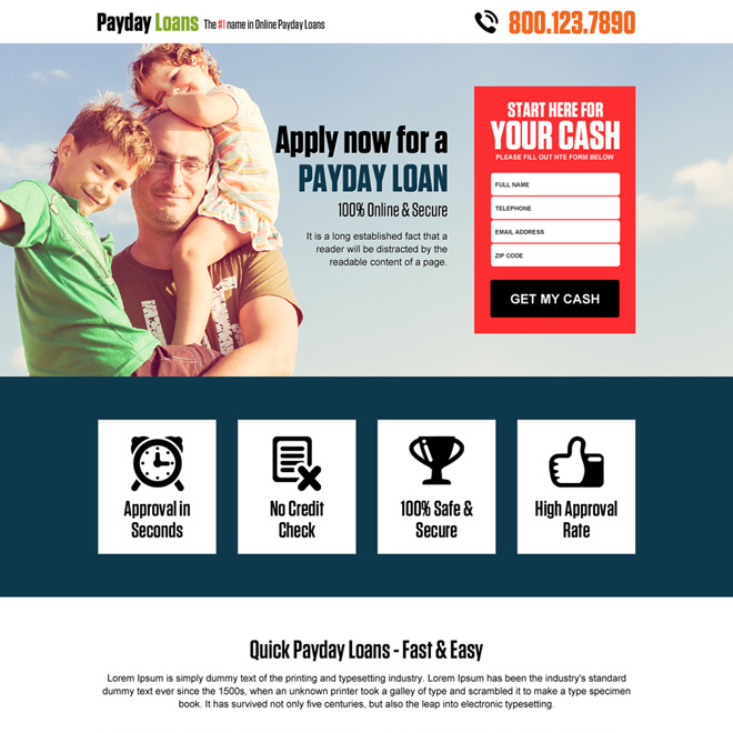 online payday cash loan responsive landing page design