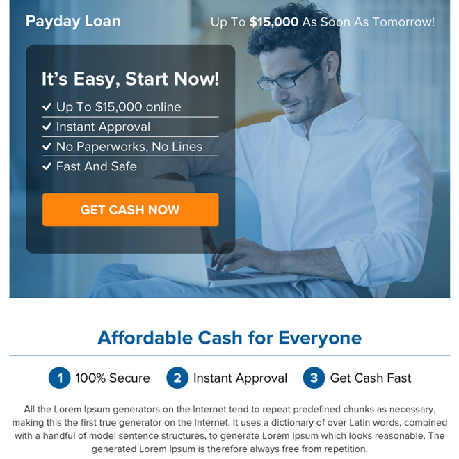 online payday cash loan call to action ppv landing page Payday Loan example