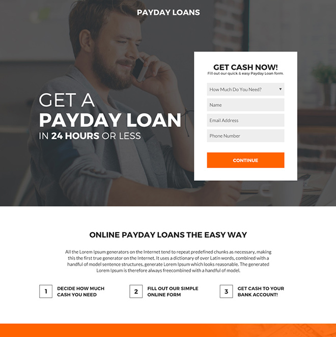 online payday cash loan minimal landing page