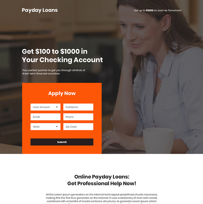 online payday loan responsive landing page design Payday Loan example