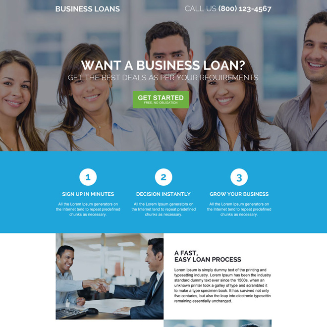 responsive online business startup loan landing page design