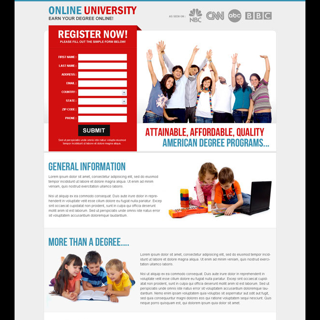 earn degree online clean attractive and most converting lead capture education landing page